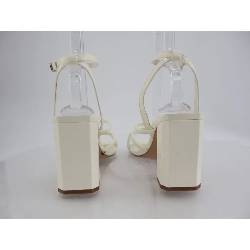 Naked Feet Mood Heeled Strappy Sandal Size 11 Ivory Vegan Patent Block Heel